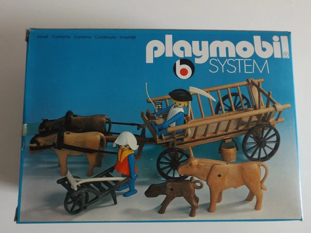Playmobil Ferme - Charrette Et Paysans (pièces Incomplètes, Jaunies) - Vintage, Occasion