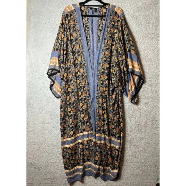 Angie Kimono Womens XL Floral Wide Sleeve Longline Boho Duster Cover Up