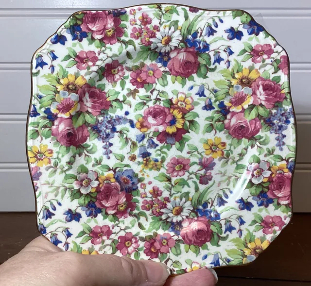 Royal Winton Grimwades Summertime Chintz Square Lunch Plate #775 6”