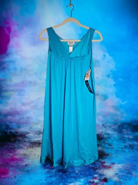 Vanity Fair Silky Shear Teal Blue Nylon Sleeveless Nightgown Size Small NWT