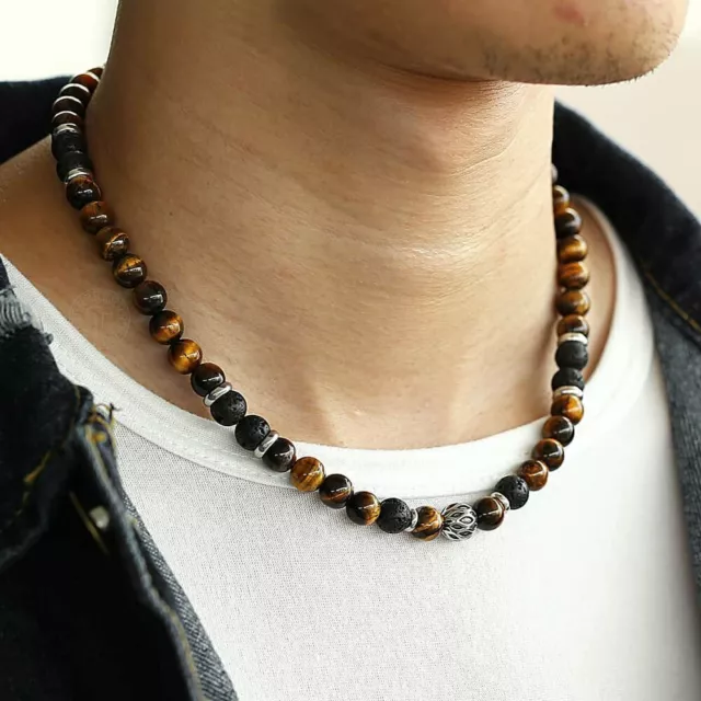 Trendsmax 8mm Men Boys Natural Tiger Eye Beaded Necklace Choker 18/20/24 inches