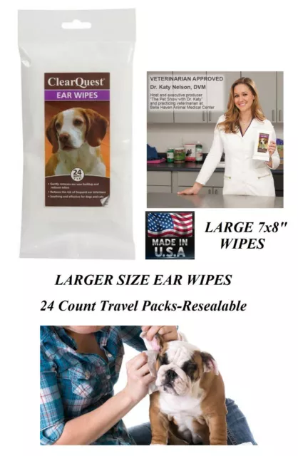 24 pc PET EAR CLEANSING Large 7x8" WIPES Pad DOG CAT Grooming Cleaning Cleaner