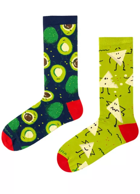 TakaPara Avocado & Nachos Funky Mismatched Unisex Cotton Blend Colourful Socks