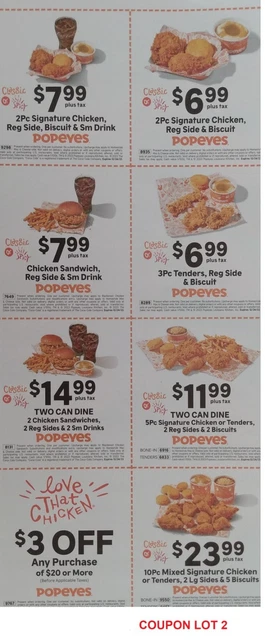 POPEYES LOUISIANA CHICKEN 8 Coupon Lot Tenders Signature Sandwich 14 Pc DEC  24 $1.89 - PicClick