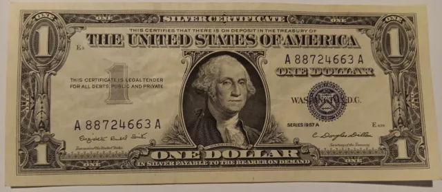 ✔ One 1957 Blue Seal $1 Dollar Silver Certificate, VG/VF, Old US One Dollar Bill