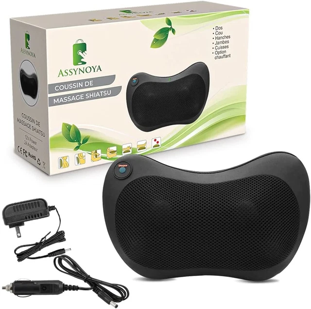 ASSYNOYA Coussin de Massage Shiatsu | Masseur chauffant pour dos, cou, nuque,