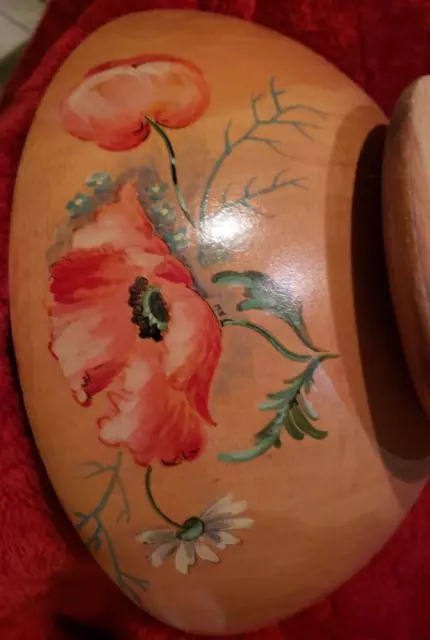 GH SPECIALITY Wooden Dough Bowl 13" Footed Handpainted Floral VTG MCM