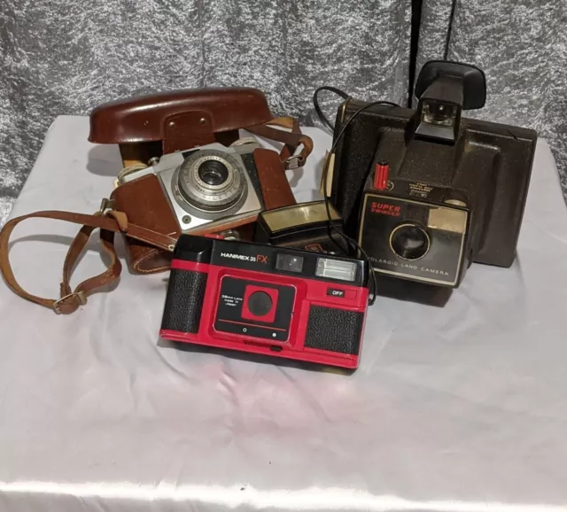 Vtg Agfa Silette With Leather Case + Vtg Polaroid & Hanimex 35 Camera Bundle