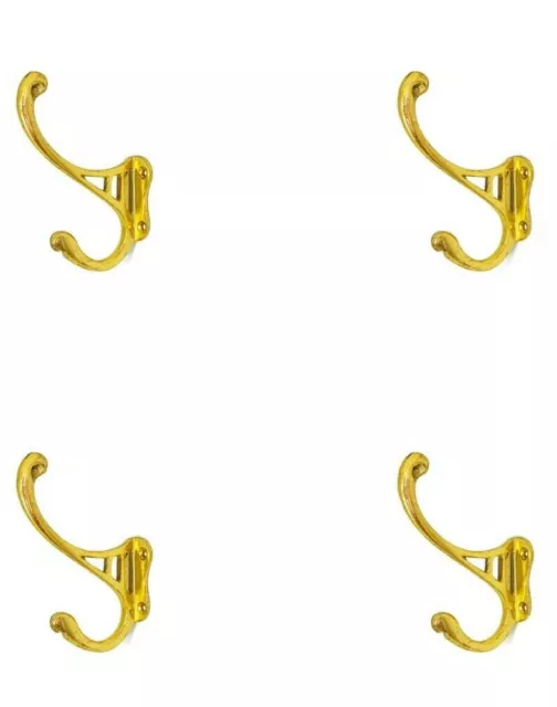 4 POLISHED COAT HOOKS door solid brass furniture antiques vintage old style 4 "B