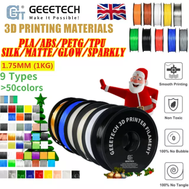 Geeetech 3D Printer 1KG 1.75mm Silk PLA ABS PETG TPU 3D Filament UV Resin UK