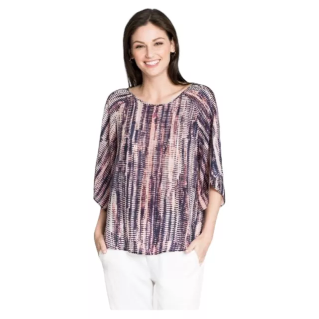 Nic + Zoe Women's Blouse Purple Abstract Silk Viscose Size S Kimono Split Sleeve