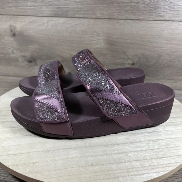 Fitflop Mina Glitter Sandal Slide Double Strap Shoe Purple Slip On Womens Size 9