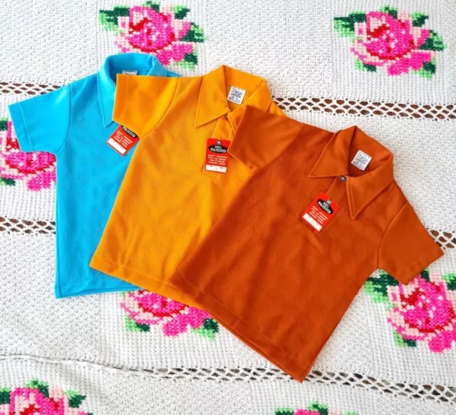 Retro 3 Polo Shirts Lot 60S Deadstock Cuckoo Diamond Collar Tee Approx 5-6 Years
