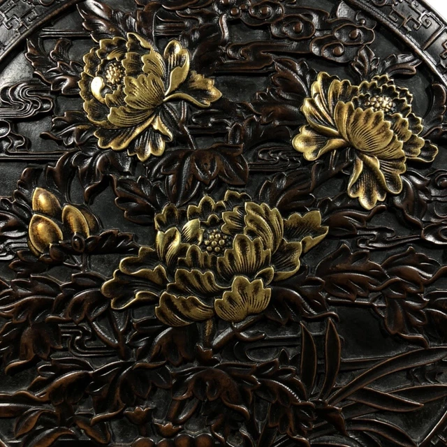 Chinese Exquisite Handmade Flowers Gilt Bronze Statue Screen 3