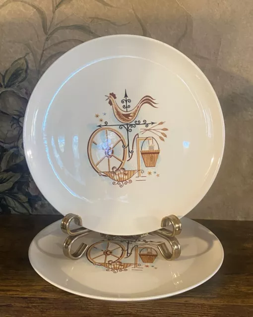 2 Weather Vane Taylor Smith & Taylor Dinner Plates Rooster VTG MCM 10"