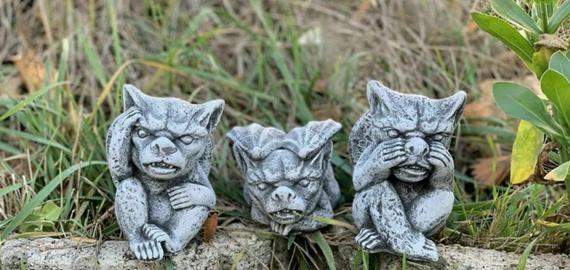 3er Set Garten-Gargoyles Aus Steinguss – Frostfest Bis -30°C, Handgearbeitet In Deutschland