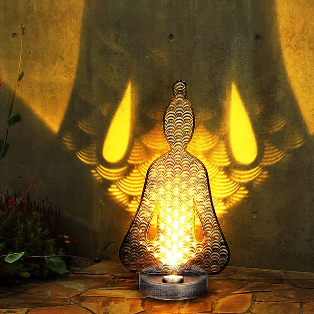 Lampe Solaire Figurine Moine Bouddha Avec Livre – Statue Jardin 41 Cm – Éclairage LED Automatique