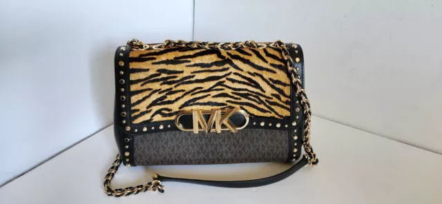 Michael Kors Signature Tiger Print Calf Hair Parker Convertible Chain...