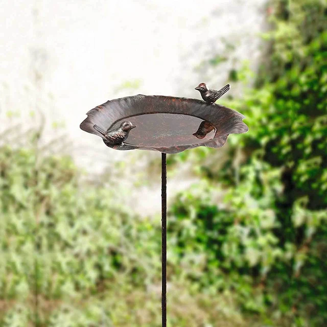 Gartenstecker Vogeltränke stehend Vogelbad Rost Wasserschale Gartenstab Metall