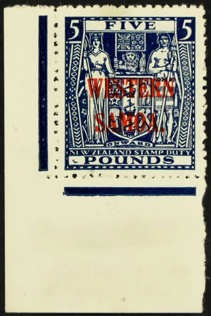 Samoa 1945-53 £5 Indigo-blue Postal Fiscal Overprint Watermark Inverted Variety