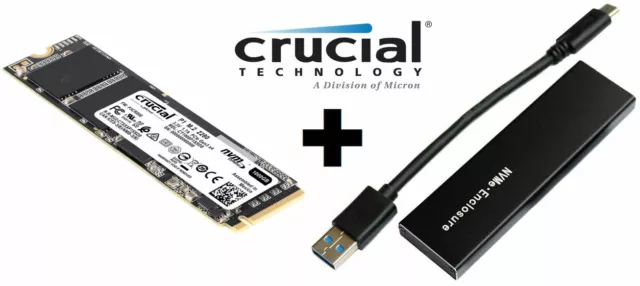 Crucial 1Tb NVME M.2 SSD Drive+External NVME  USB 3.0 3.1 Ext Hard Disk 10Gb/s !