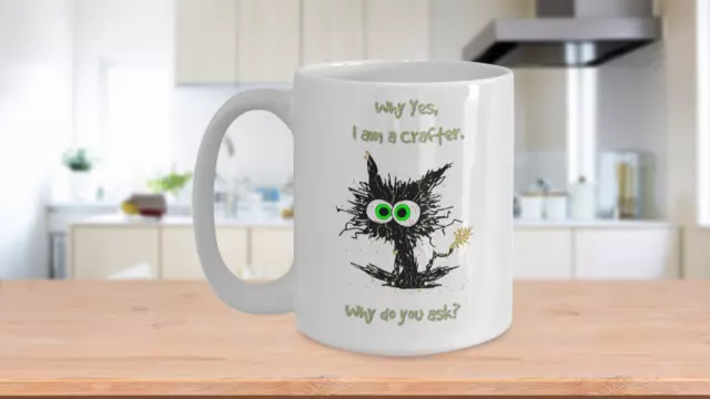 Yes, I Am a Crafter - Glitter Cat Image, Coffee Mug