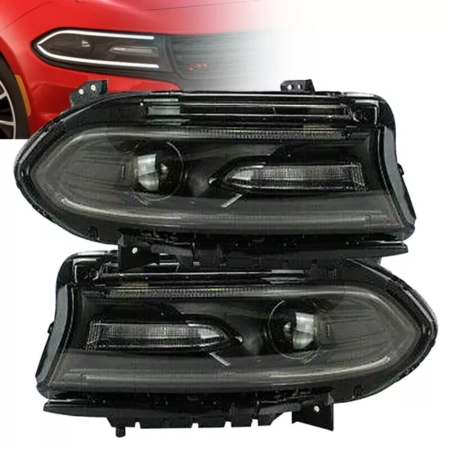 Pair Fits Dodge Charger 2015-2020 Halogen Headlights Headlamps Left & Right Side