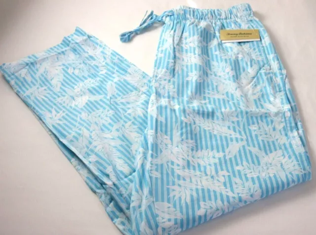 Tommy Bahama Men's Cotton Lounge Sleeping Pants Aqua White Floral Striped NWT