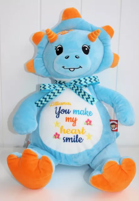 Personalised Soft Toy / Cubbie | Birth Announcement Cuddle toy | Dinosaur Blue 2