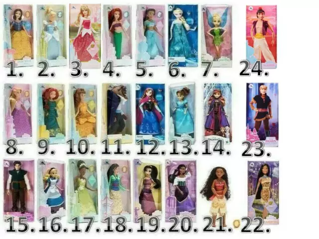 Klassische Disney Puppen, Schneewittchen, Cinderella, Belle, Tinkerbell, Aurora
