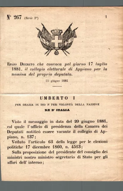 Regio Decreto Como Appiano nomina proprio deputato 1881