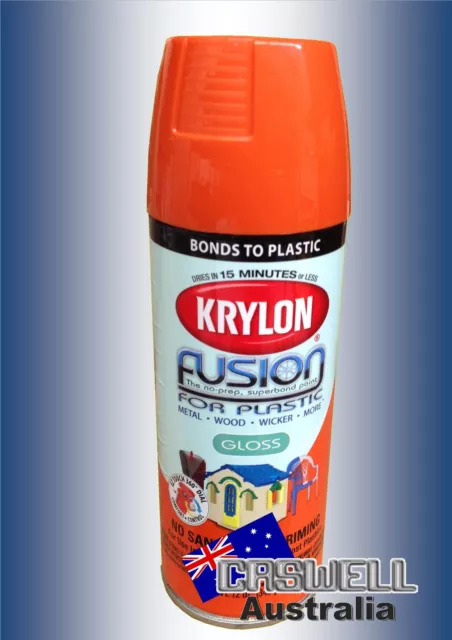 Krylon Fusion Plastic Paint 340gm - Pumpkin Safety Orange Gloss - AUS Seller