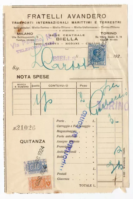 1924 Italy Regno Pacchi 10+50C 2 Meta Destre Con Marca Da Bollo 10C A/6847