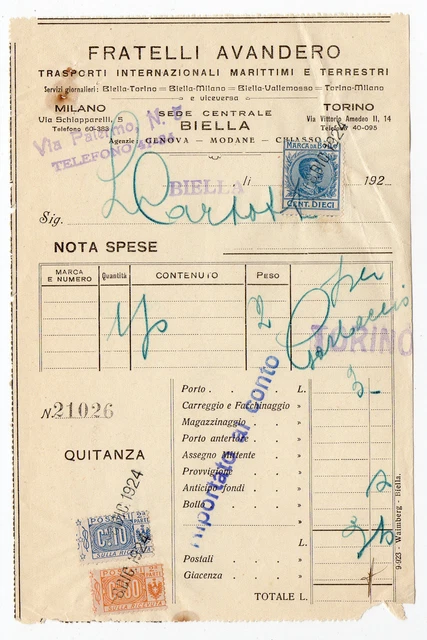 1924 Italy Regno Pacchi 10+50C 2 Meta Destre Con Marca Da Bollo 10C A/6847