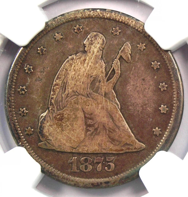 1875-CC Twenty Cent Piece 20C. Certified NGC Fine Detail - Rare Carson City Coin