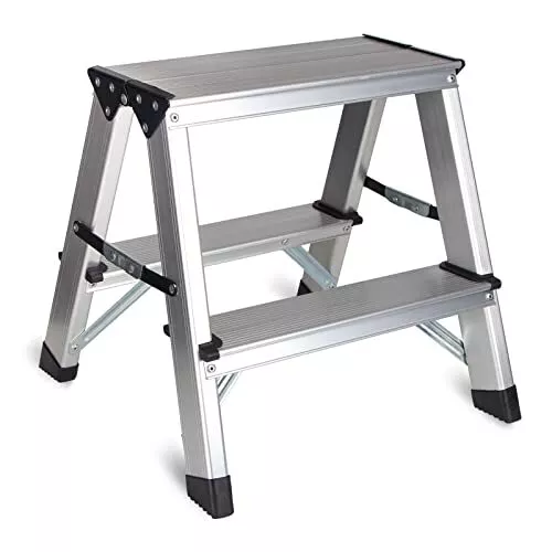 Two Step Ladder - Folding Small 2 Step Stool 330Lbs with Non-Slip Feets Aluminu