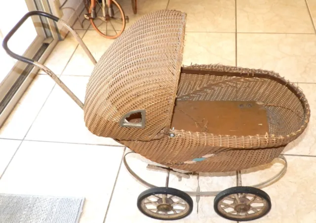 Antique Original Wicker Baby Carriage Buggy Stroller Vintage