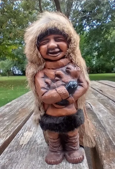 Character Alaskan  Eskimo Doll Holds Pup Fur Parka
