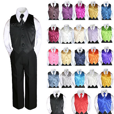 23 Color 4pc Satin Necktie Boys Wedding Suits Vest Sets Outfit Teen Formal 4T-20
