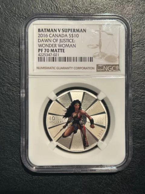 2016 Canada $10 Batman Superman Dawn Of Justice Wonder Woman Ngc Gem Matte Pf70