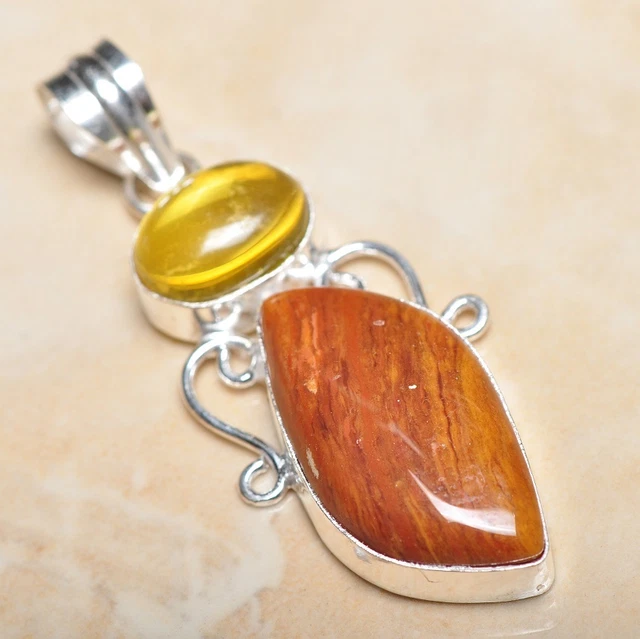 Pendentif En Argent 925 Et Ocean Jasper Naturel - Fait Main - Longueur 2.25 Pouces - Neuf Sans Emballage