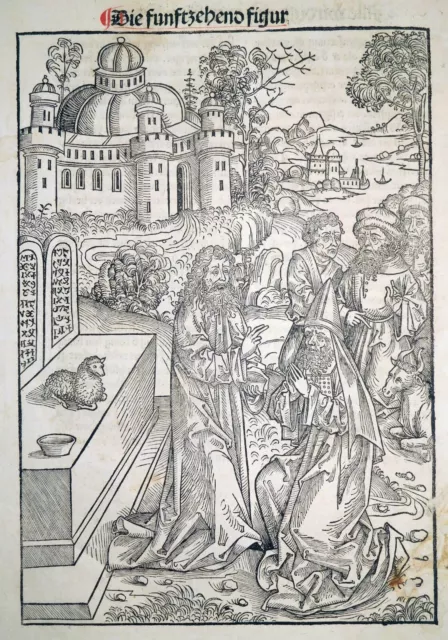 Holzschnitt, Moses und Aaron, M. Wolgemut/W. Pleydenwurff, 1491, Schatzbehalter