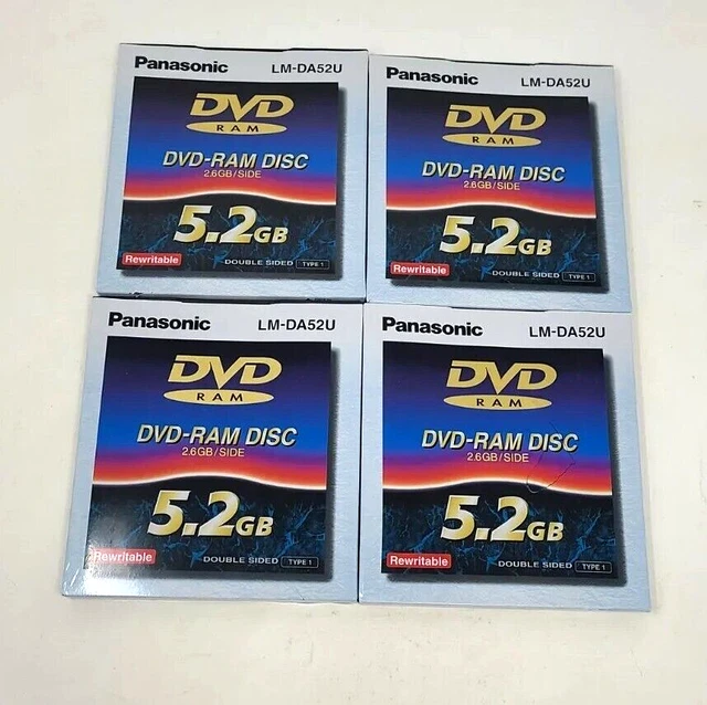 PANASONIC DVD RAM Disc 2.6GB/Side 5.2GB Rewritable Lot of 4 LMDA52U