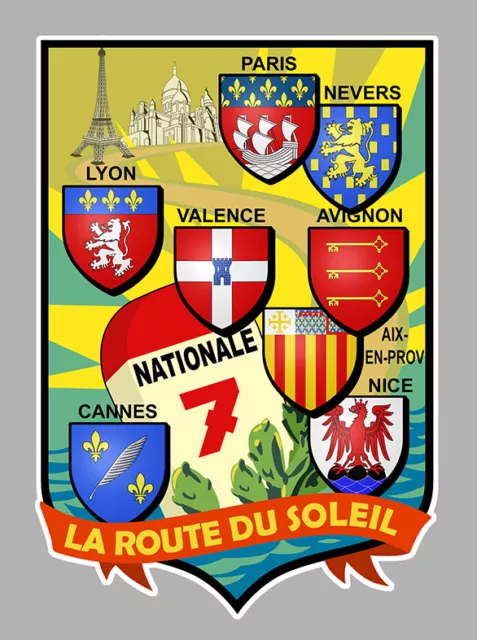 ROUTE NATIONALE 7 VINTAGE AUTOCOLLANT / STICKER 11cmX 7,5cm - NA039