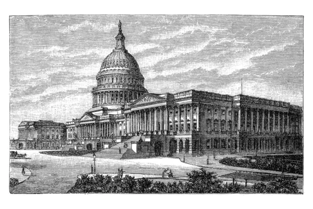 US Capitol Building Washington DC B&W Illustration Art Print Poster 18x12