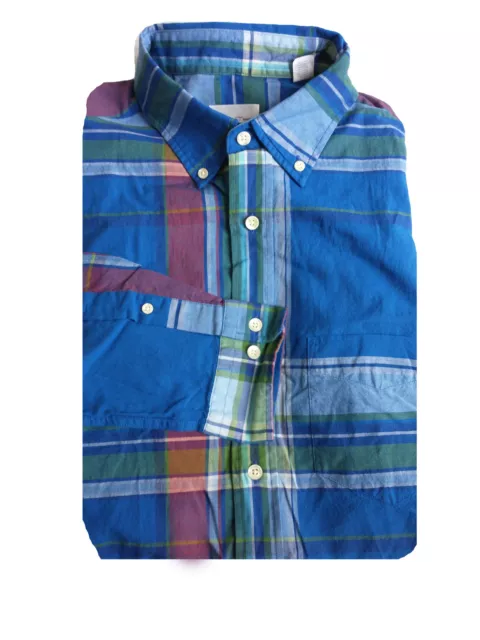 GANT RUGGER MEN'S Crisp Blue Madras Check LFBD Shirt 341160 Size Medium ...