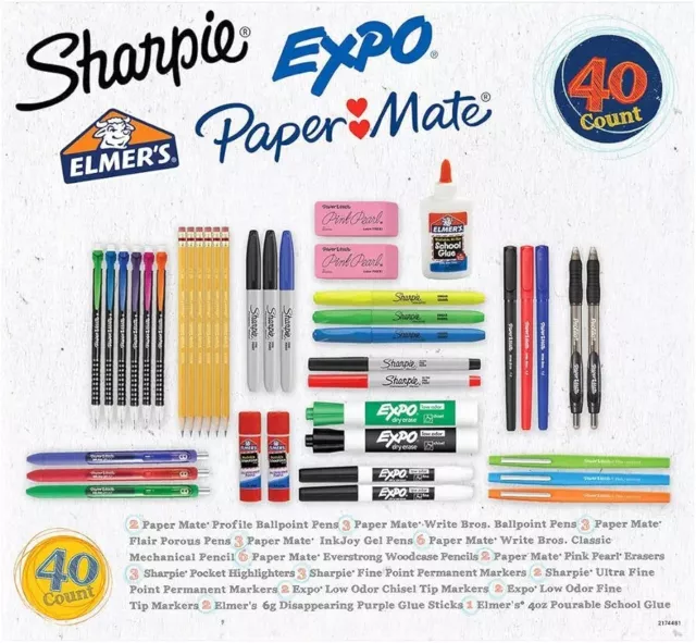 Sharpie Expo Elmer's Paper Mate 40 Count School Office Supply Set Kit NEW SEALED