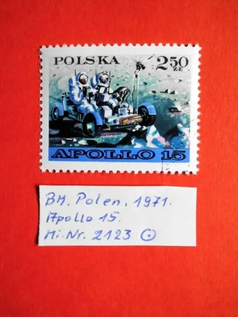 BM. Briefmarken Polen 1971 Apollo 15 Astronauten fahren Mondauto Mi. Nr. 2123 o
