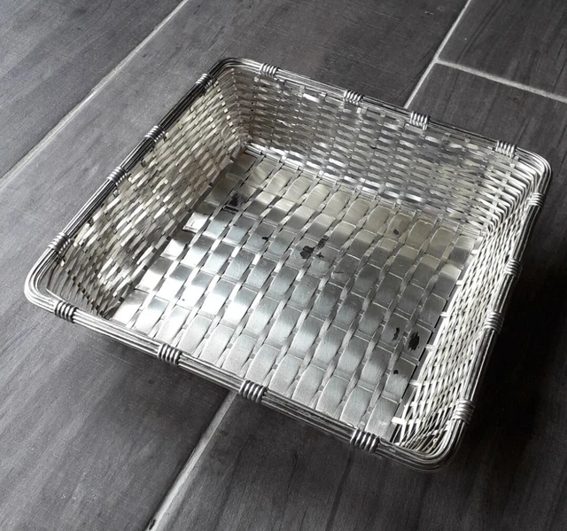 Panier à Pain en Métal Argenté Tressé Signé Christofle Coll. Gallia - Carré 23cm 2