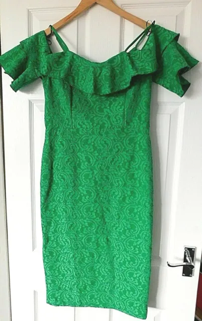 RIVER ISLAND Green Floral Lace Cold Shoulder Bodycon Dress UK 12 BNWT rrp £65